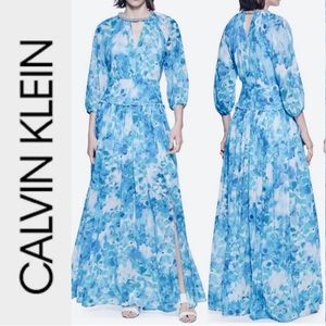 Calvin Klein
Floral 
Gown blue white watercolor rhinestone accent size 12 or 8